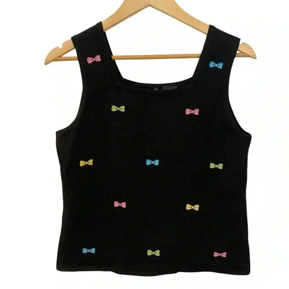 Etoile Womens Vintage Y2k Black Knit Embroidered Tank Top Size Medium Bows - Picture 4 of 5
